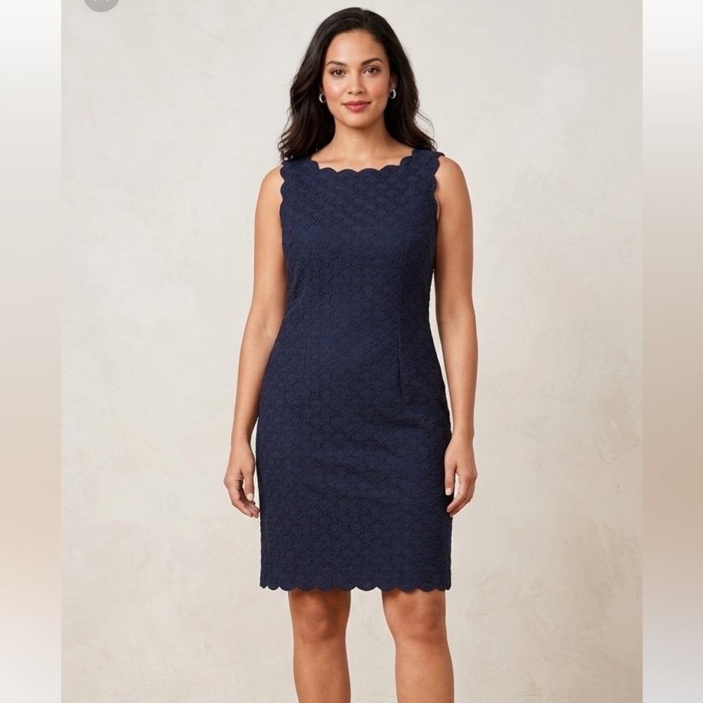 ❤️SOLD❤️ RSVP BY TALBOTS Navy Blue Scalloped Sheath Dress Size 12